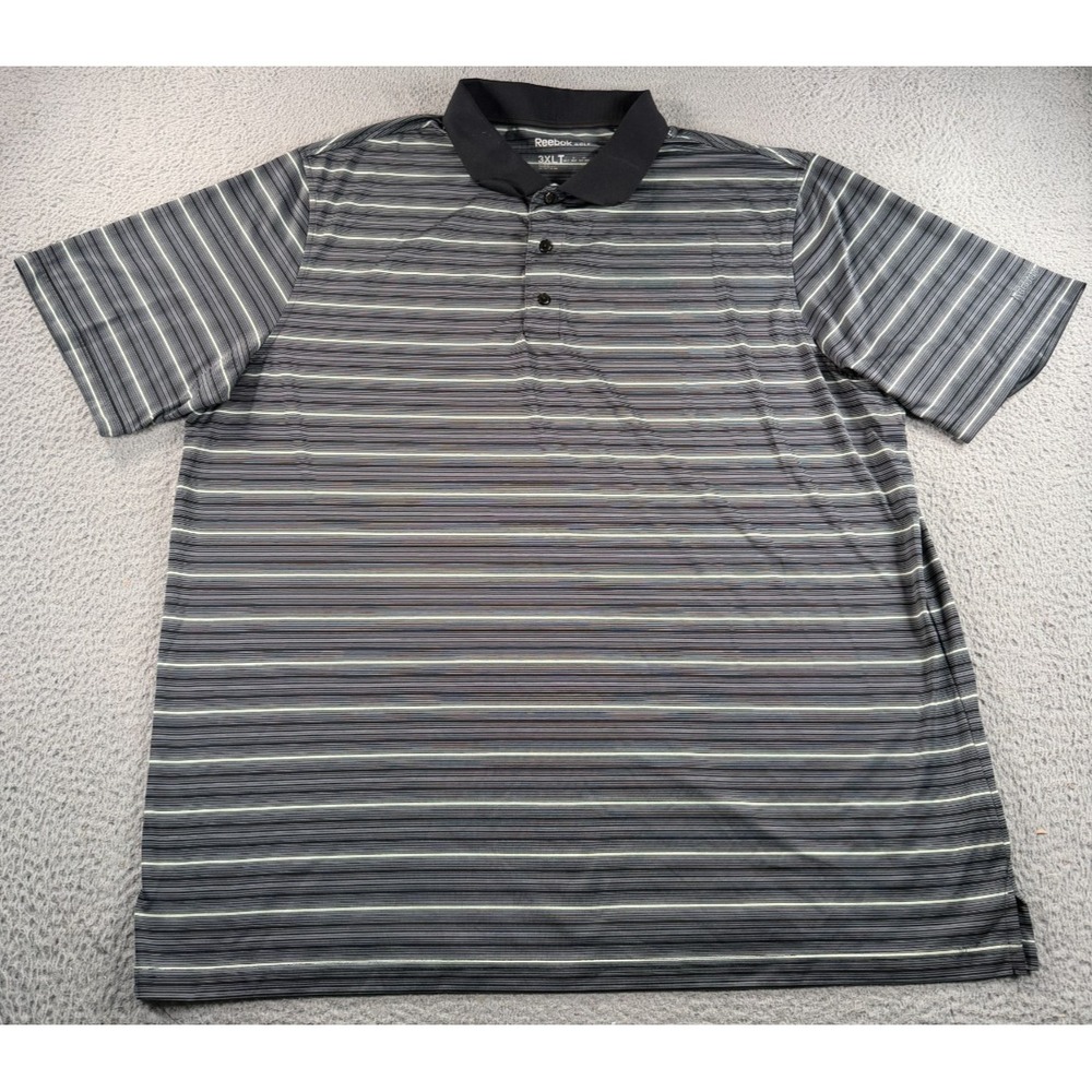 Reebok Golf Polo Shirt Men 3XLT Gray Striped Heather Short Sleeve Performance
